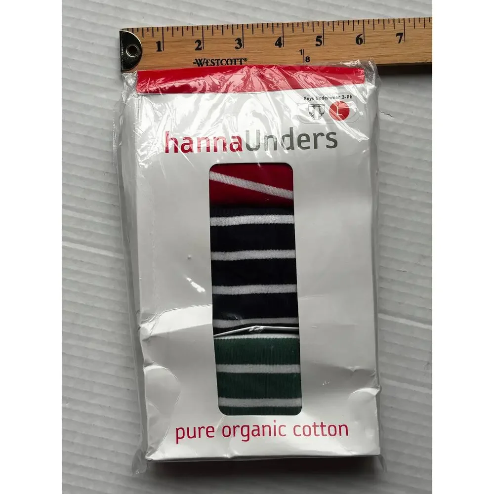 Hanna Andersson Boys Striped Underwear 3Pack SzL NEW Sealed Organic Cotton NIB